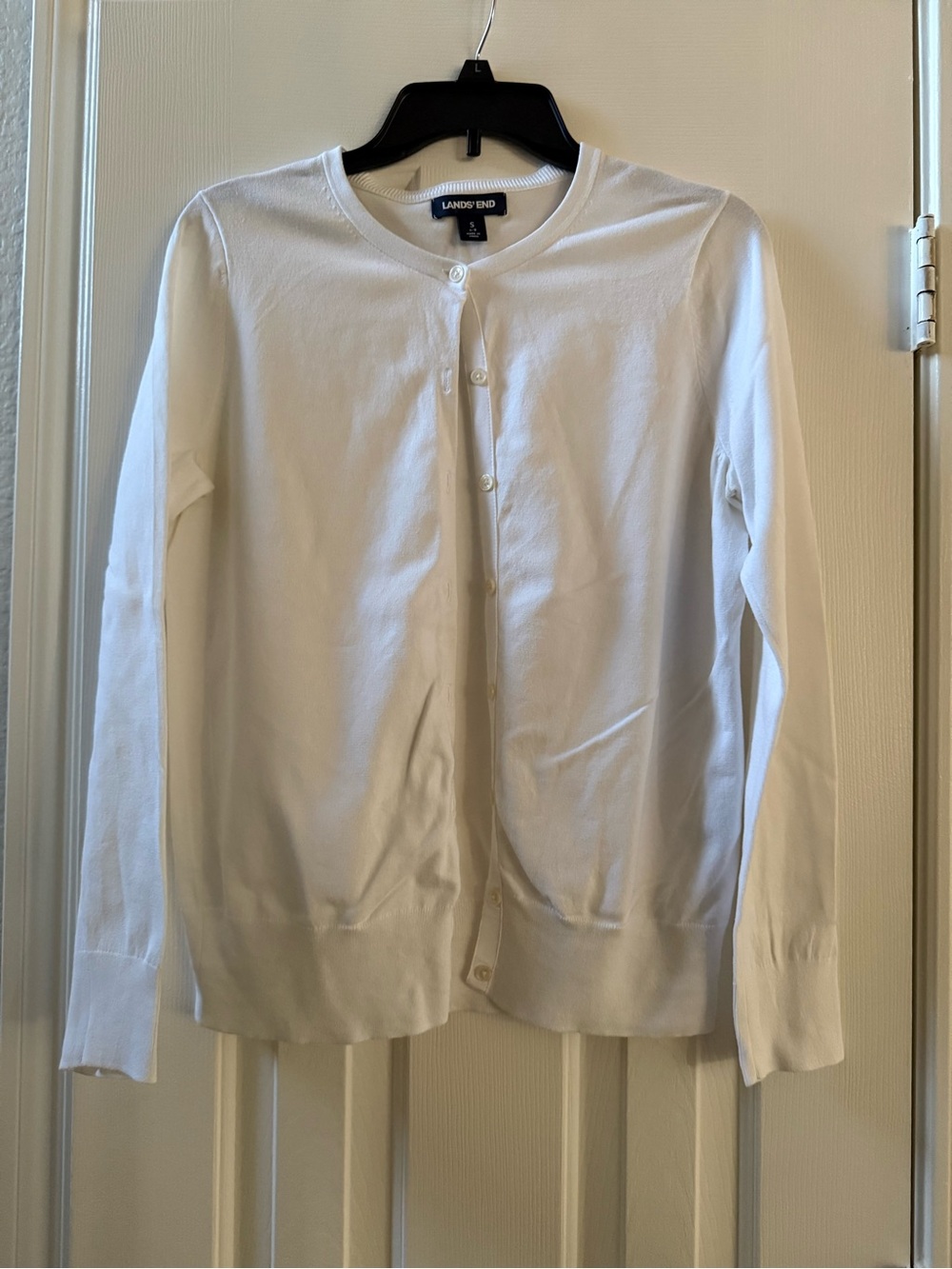 Lands' End White Button-Up Cardigan